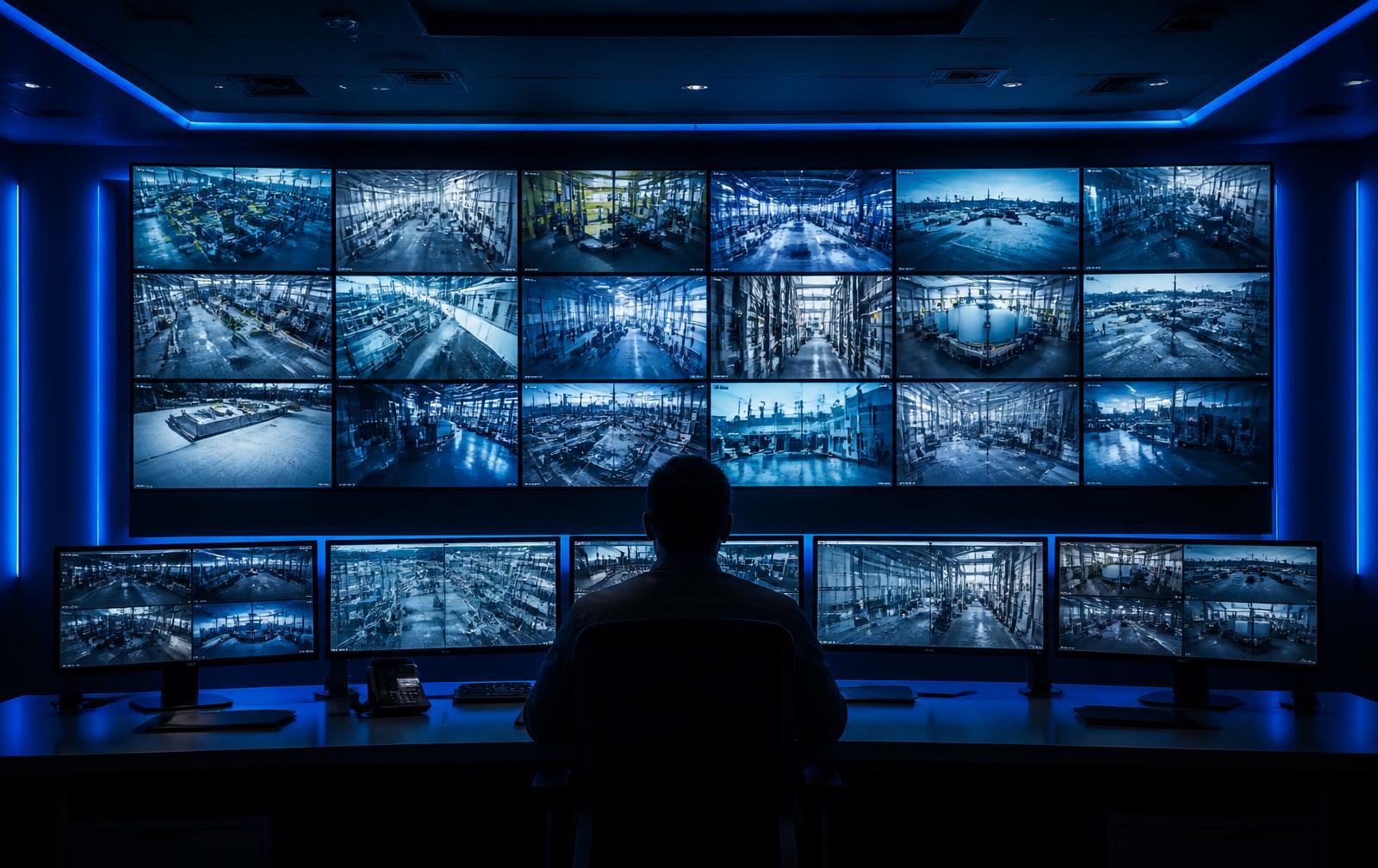 Puesto de mando de videovigilancia con videowall y múltiples cámaras de distintas sedes